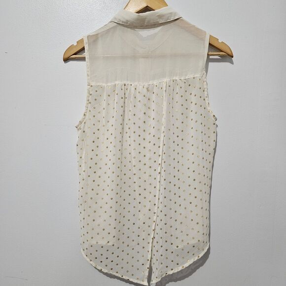 Mine - Shirt Button Up Sheet Tank Back Slit - Size M - Cream Gold Polka Dot - Picture 3 of 10
